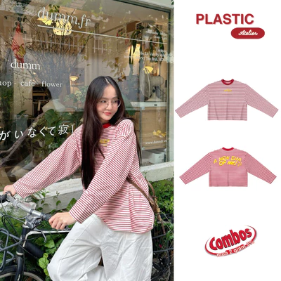 (BST TẾT) Áo Thun Tay Dài Sọc Đỏ Long Sleeve Boxy "New Era" Vải Cá Sấu Form Rộng Cổ Tròn Unisex Nam Nữ Basic