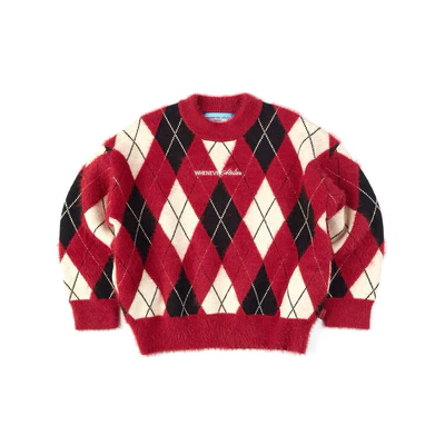 “WHENEVER” ÁO KHOÁC SWEATER HỌA TIẾT - COZY PLAID KNIT SWEATER / RED
