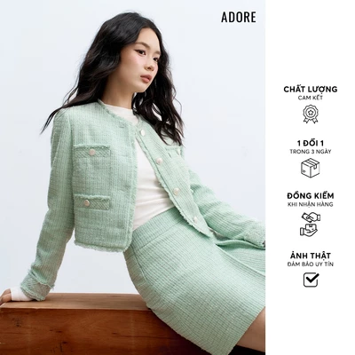 Blazer tweed xanh mint kim tuyến 4 cơi rua - 512TW1005 ADORE
