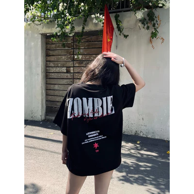 Áo thun boxy, zombie club,FADE Font chữ in nổi, form rộng,couple unisex, cotton 2 chiều 250gsm
