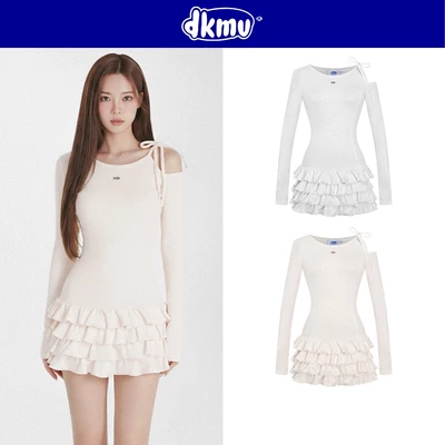 Đầm nữ tay dài khoét vai thắt nơ DKMV form váy xòe xếp tầng đáng yêu có quần bảo hộ đính logo cá Oceanic Dress | K-D48