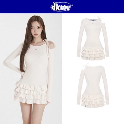 Đầm dài tay dáng ngắn xoè tầng DKMV thiết kế khoét vai buộc nơ điệu đà có quần bảo hộ màu kem Oceanic Dress | K-D48-K