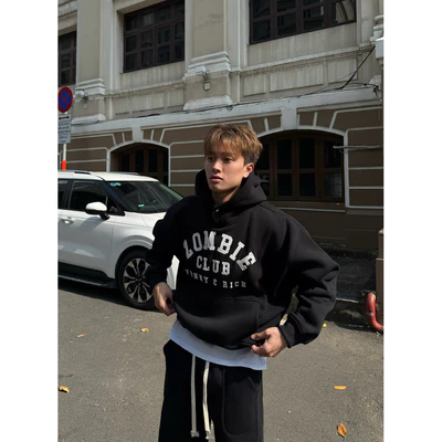 Áo Hoodie Nỉ Bông, ZOMBIE.CLUB,Thêu Xương Cá, FUNNY&RICH, Chính Hãng
