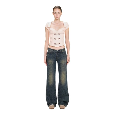 LSOUL Áo Corset Cổ Tim Phối Khóa Cài Kim Loại Kace Top + Quần Jeans Diva Pants A2601287