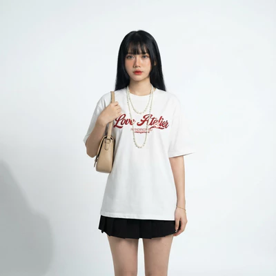 Áo thun Unisex Love Atelier in kim tuyến màu trắng - Onism Basic Tee Cotton Cổ Tròn