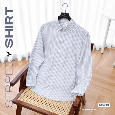 Sơ mi dài tay STRIPED SHIRT TORANO kẻ dọc premium thêu chữ ký ở nẹp cúc thiết kế nam tính lên GATB524