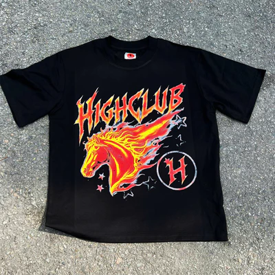 Áo thun FIRE HORSE Tee - HIGHCLUB Tay lỡ cổ tròn màu ĐEN - UNISEX