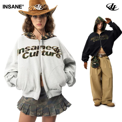 Áo Khoác Zip InsaneClo CAMO PATCH HOODIE ZIP Form Boxy Unisex Vải Chân Cua Cotton