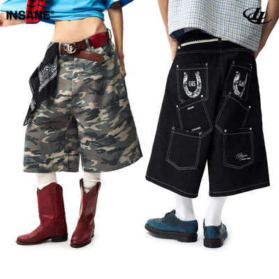 Quần Lửng InsaneClo HORSESHOE JORTS Form Rộng Dài Qua Gối Unisex Chất Liệu Denim