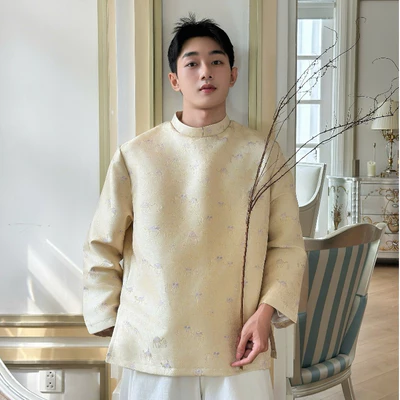 Áó cách tân dáng ngắn YELLOW FLICKER  vải gấm ( 2 lớp ) họa tiết LACDA unisex