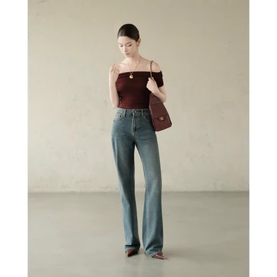 RUBIES Ricky Jeans - Quần Dài Nữ Vải Jean Mềm Ống Suông Đứng