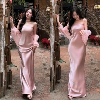 FFCLUB ĐẦM LỤA CÚP NGỰC FAIRY DÁNG DÀI TÔN DÁNG