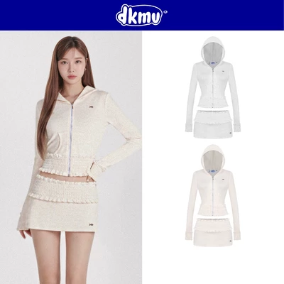 Set đồ nữ áo khoác và chân váy ngắn DKMV hoạ tiết nhún chun thun rib ôm dáng điệu đà logo cá Blair Set | K-SET21
