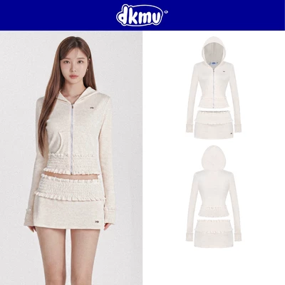 Set áo và chân váy ngắn DKMV áo khoác có mũ thiết kế chun nhún thun rib co giãn ôm dáng màu kem Blair Set | K-SET21-K