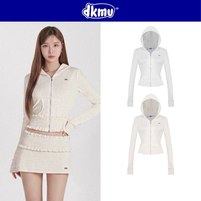 Áo khoác nữ ngắn ôm dáng DKMV thiết kế phối chun nhún có mũ đính logo cá inox thun rib mềm mại Blair Set | K-SET21-AK