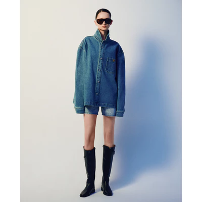 Eleven - Áo Sơ Mi Denim Unisex Nam Nữ Khoá Gài Tay Dài | Màu Xanh Dương