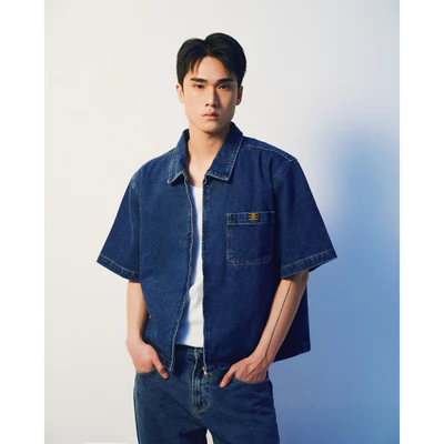 Eleven - Áo Sơ Mi Denim Khoá Kéo | Màu Xanh Dương