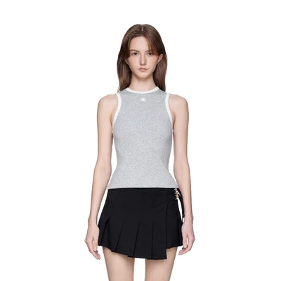 Eleven - Áo Tank Top Viền Tương Phản Thêu Mono | Màu Xám