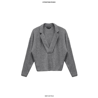 HYPNOTISM | DEEP CUT POLO - Áo len tay dài cổ V khoét sâu
