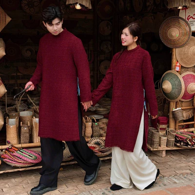 Áó dài cách tân YELLOW FLICKER vải tweed tặng kèm logo "Ngọ" unisex