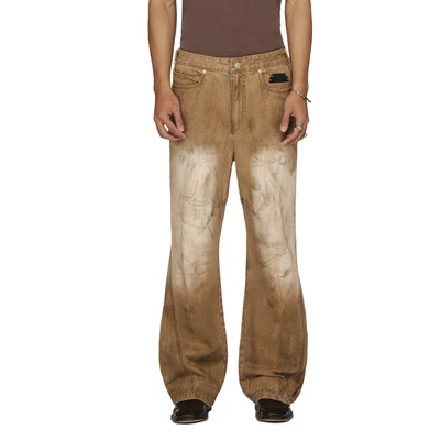 Quần jean washed nâu ống suông Beuter - BEUTER® WASHED DISTRESSED STRAIGHT JEANS - BROWN