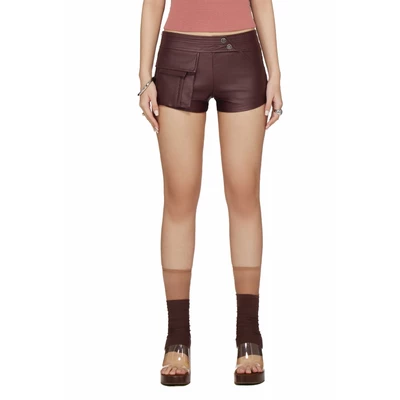 Quần Short Da Nữ Dáng Ngắn - BEUTER® WMNS LEATHER MINI SHORTS - BROWN