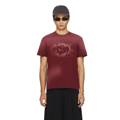 Áo thun wash kết hợp thêu tay hình ngựa màu đỏ burgundy - BEUTER® “UNCAGED HEART” SPRAY CLASSIC T-SHIRT - BURGUNDY