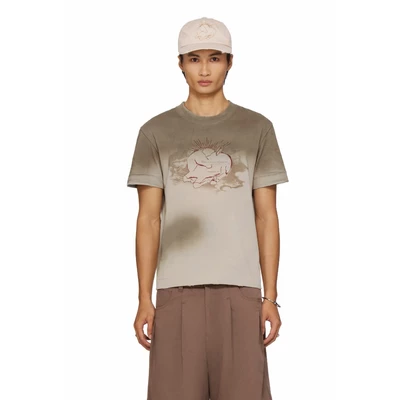 Áo thun wash kết hợp thêu tay hình ngựa màu be - BEUTER® “UNCAGED HEART” SPRAY CLASSIC T-SHIRT - BEIGE