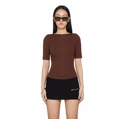 Áo Cổ Thuyền Tay Lửng Nữ Beuter - BEUTER® WMNS BOAT-NECK HALF-SLEEVE TOP - DEEP BROWN