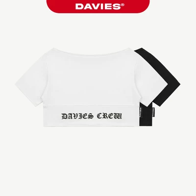 Áo croptop nữ tay ngắn DAVIES form cổ ngang rộng thiết kế hình in chữ bụi bặm chất nỉ chân cua Legacy Croptop | D-T49