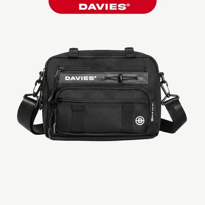 Túi đeo chéo nam nữ chất vải canvas DAVIES khoá cài chắc chắn phối nhiều ngăn tiện lợi màu đen Cyber-Core Pocket | D-B72