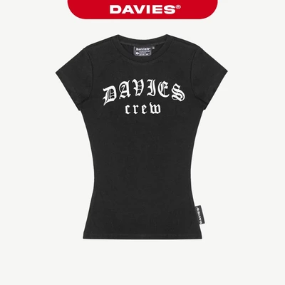Áo nữ ôm body form dài cổ tròn DAVIES hoạ tiết hình in chữ nổi bật chất thun rip lụa màu đen Gothic Crew Top | D-T47-D