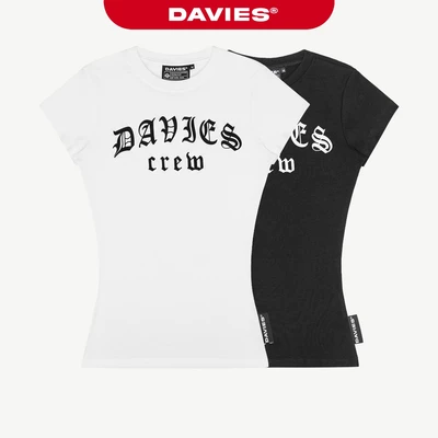 Áo thun nữ ôm body dáng dài DAVIES tay ngắn cổ tròn hình in chữ sắc nét thun rip lụa mềm mại Gothic Crew Top | D-T47