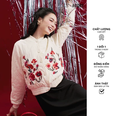 Áo khoác Bomber trắng chần bông thêu hoa - 512BO1002 ADORE