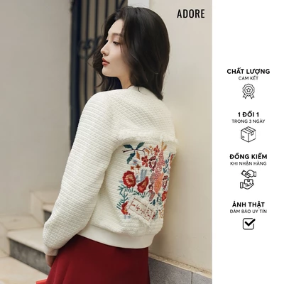 Bomber tweed trắng thêu hoa lưng - 512BO1006  ADORE