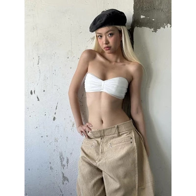 TSUN - Aeris Bra Áo Ngực Nữ Lưới Trắng Xếp Li Lót Satin Cách Điệu Cá Tính