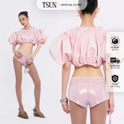 TSUN - Elara Top Áo Croptop Tay Phồng Công Chúa Pastel Pink Cá Tính Sang Chảnh