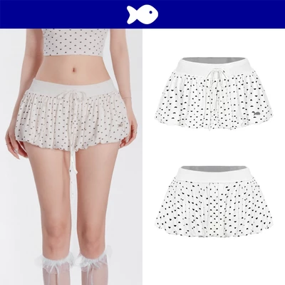 Chân váy ngắn dáng bí DKMV hoạ tiết trái tim dây thắt nơ đáng yêu có quần bảo hộ bên trong Mimi Set | K-SET14-V
