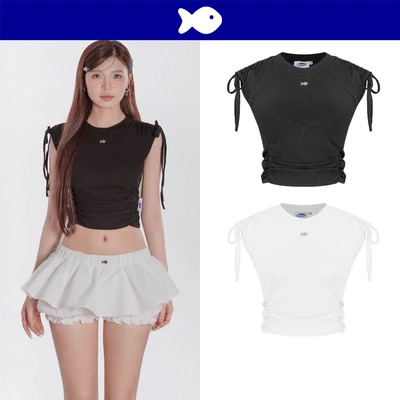 Áo ba lỗ nữ DKMV màu trắng, đen form croptop cổ tròn có dây nơ đáng yêu Kaytlyn Tops | K-T1