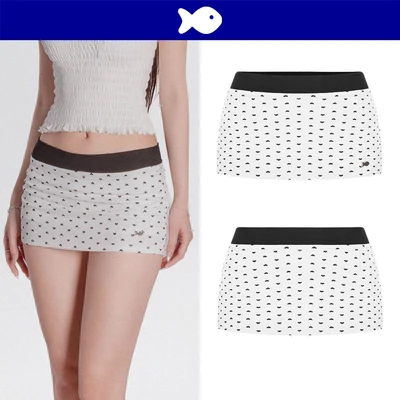 Chân váy trắng ngắn lưng thấp DKMV hoạ tiết hình trái tim đáng yêu có quần bảo hộ bên trong Pearly Set | K-SET19-V-T