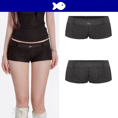Quần bảo hộ nữ mặc váy DKMV lưng quần xuyên thấu thun ren hoa có lót trong màu đen Dolly Safety Shorts | K-Q4-D