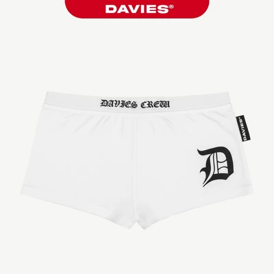 Quần short thun nữ ôm sát DAVIES lưng thấp mini short hình in lụa thun 2 da co giãn màu trắng Legacy Short | D-Q16-T