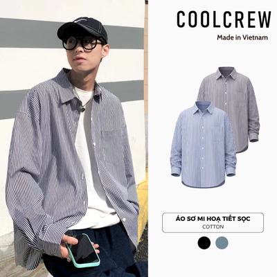 Áo Sơ Mi Dài Tay 𝐂𝐎𝐎𝐋𝐂𝐑𝐄𝐖 Cotton Mỏng Unisex Form Rộng, Họa Tiết Kẻ Sọc Phong Cách Đơn Giản