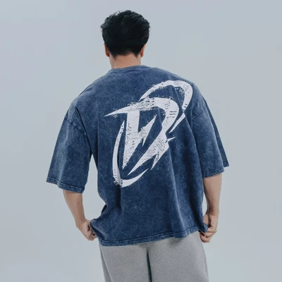 Áo Thun màu wax xanh dương Degrey kiểu dáng rộng in logo BIG D - OVSWAXXANH