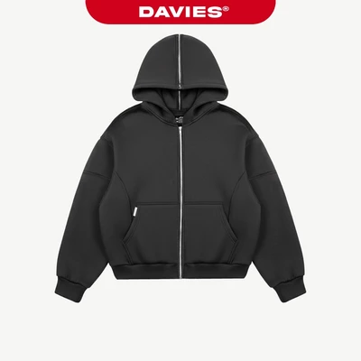 Áo khoác hoodie zip form rộng DAVIES mũ to phối khóa kéo đường viền áo may nổi đính tag inox Split-Peak Hoodie| D-AK31