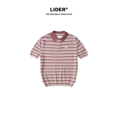Áo Polo Len Dệt Kẻ Sọc Tay Ngắn Unisex LIDER OFFSENSE KNIT POLO SHIRT - Stripe Blush