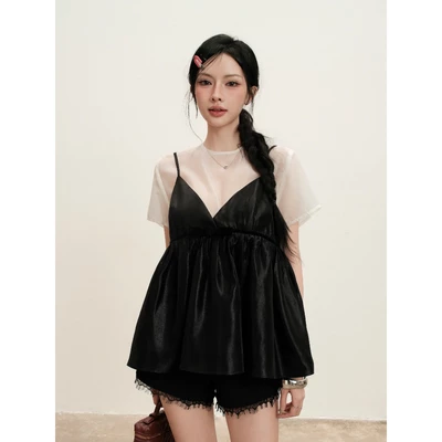KIDO - Áo hai dây babydoll + Áo tơ cổ tròn MOLLY SET