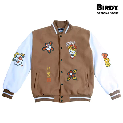 Áo khoác nỉ varsity jacket nam nữ local brand BIRDY Base Varsity Jacket màu nâu