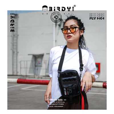 Túi đeo chéo nam nữ màu đen SPRING Bag nhỏ gọn cao cấp vải Polyester chống nước thương hiệu Birdybag