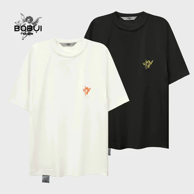 Áo thun Vải Slub BOBUI Basic thêu logo Angel